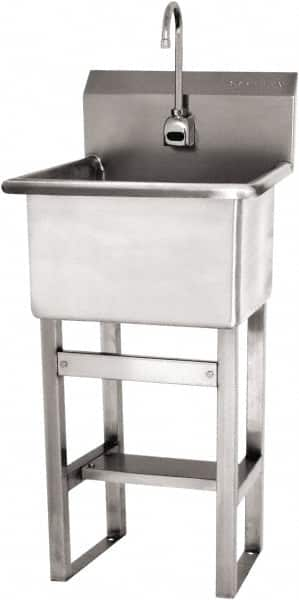 SANI-LAV - 18" Long x 18" Wide Inside, 1 Compartment, Grade 304 Stainless Steel Utility Sink - 14 Gauge, 21" Long x 20-1/2" Wide x 48" High Outside, 12" Deep - Americas Tooling