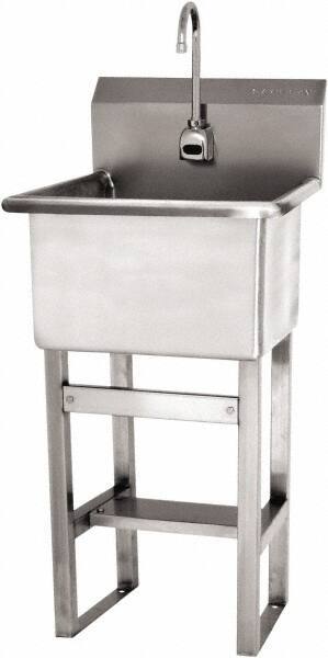 SANI-LAV - 18" Long x 18" Wide Inside, 1 Compartment, Grade 304 Stainless Steel Utility Sink Battery Sensor - 14 Gauge, 21" Long x 20-1/2" Wide x 48" High Outside, 12" Deep - Americas Tooling