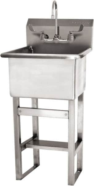 SANI-LAV - 18" Long x 18" Wide Inside, 1 Compartment, Grade 304 Stainless Steel Utility Sink Manual Faucet - 14 Gauge, 21" Long x 20-1/2" Wide x 48" High Outside, 12" Deep - Americas Tooling