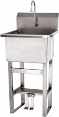 SANI-LAV - 18" Long x 18" Wide Inside, 1 Compartment, Grade 304 Stainless Steel Utility Sink Double Foot Pedal Valve - 14 Gauge, 21" Long x 20-1/2" Wide x 48" High Outside, 12" Deep - Americas Tooling