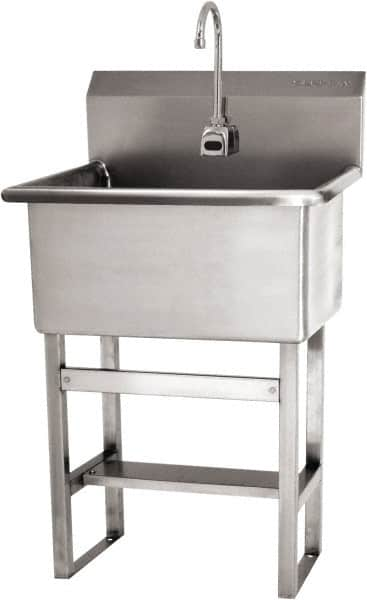 SANI-LAV - 22" Long x 16" Wide Inside, 1 Compartment, Grade 304 Stainless Steel Floor Mount Scrub Sink AC Sensor - 14 Gauge, 25" Long x 19-1/2" Wide x 46-1/2" High Outside, 10-1/2" Deep - Americas Tooling