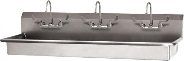 SANI-LAV - 65" Long x 16-1/2" Wide Inside, 1 Compartment, Grade 304 Stainless Steel (2) Person Wash-Station with Electronic Faucet - 16 Gauge, 68" Long x 20" Wide x 21-1/2" High Outside, 5-1/2" Deep - Americas Tooling