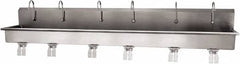 SANI-LAV - 117" Long x 16-1/2" Wide Inside, 1 Compartment, Grade 304 Stainless Steel (6) Person Wash-Station with Double Foot Valves - 16 Gauge, 120" Long x 20" Wide x 18" High Outside, 8" Deep - Americas Tooling