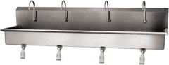 SANI-LAV - 77" Long x 16-1/2" Wide Inside, 1 Compartment, Grade 304 Stainless Steel (4) Person Wash-Station with Single Foot Valves - 16 Gauge, 80" Long x 20" Wide x 18" High Outside, 8" Deep - Americas Tooling