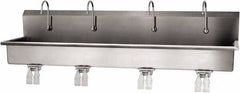 SANI-LAV - 77" Long x 16-1/2" Wide Inside, 1 Compartment, Grade 304 Stainless Steel (4) Person Wash-Station with Double Foot Valves - 16 Gauge, 80" Long x 20" Wide x 18" High Outside, 8" Deep - Americas Tooling