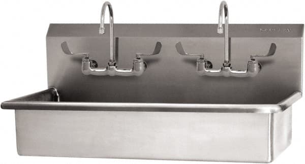 SANI-LAV - 37" Long x 16-1/2" Wide Inside, 1 Compartment, Grade 304 Stainless Steel (2) Person Wash-Station with Manual Faucet - 16 Gauge, 40" Long x 20" Wide x 18" High Outside, 8" Deep - Americas Tooling