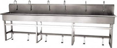 SANI-LAV - 117" Long x 16-1/2" Wide Inside, 1 Compartment, Grade 304 Stainless Steel (6) Person Wash-Station with Single Foot Valves - 16 Gauge, 120" Long x 20" Wide x 45" High Outside, 8" Deep - Americas Tooling