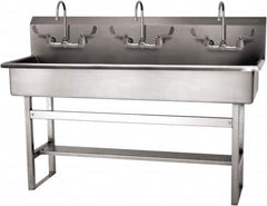 SANI-LAV - 57" Long x 16-1/2" Wide Inside, 1 Compartment, Grade 304 Stainless Steel (4) Person Wash-Station with Manual Faucet - 16 Gauge, 60" Long x 20" Wide x 45" High Outside, 8" Deep - Americas Tooling