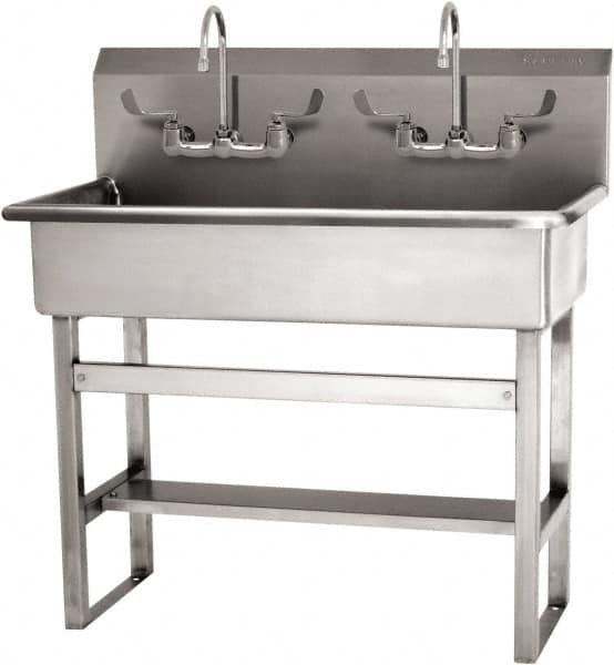 SANI-LAV - 37" Long x 16-1/2" Wide Inside, 1 Compartment, Grade 304 Stainless Steel (3) Person Wash-Station with Manual Faucet - 16 Gauge, 40" Long x 20" Wide x 45" High Outside, 8" Deep - Americas Tooling