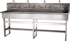 SANI-LAV - 77" Long x 16-1/2" Wide Inside, 1 Compartment, Grade 304 Stainless Steel (5) Person Wash-Station with Manual Faucet - 16 Gauge, 80" Long x 20" Wide x 45" High Outside, 8" Deep - Americas Tooling