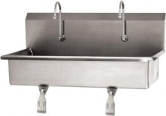 SANI-LAV - 37" Long x 16-1/2" Wide Inside, 1 Compartment, Grade 304 Stainless Steel (2) Person Wash-Station with Single Foot Valves - 16 Gauge, 40" Long x 20" Wide x 18" High Outside, 8" Deep - Americas Tooling