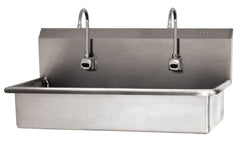 SANI-LAV - 37" Long x 16-1/2" Wide Inside, 1 Compartment, Grade 304 Stainless Steel (2) Person Wash-Station with Electronic Faucet - 16 Gauge, 40" Long x 20" Wide x 18" High Outside, 8" Deep - Americas Tooling