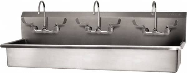 SANI-LAV - 57" Long x 16-1/2" Wide Inside, 1 Compartment, Grade 304 Stainless Steel (3) Person Wash-Station with Manual Faucet - 16 Gauge, 60" Long x 20" Wide x 18" High Outside, 8" Deep - Americas Tooling