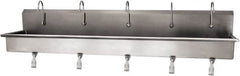 SANI-LAV - 97" Long x 16-1/2" Wide Inside, 1 Compartment, Grade 304 Stainless Steel (5) Person Wash-Station with Single Foot Valves - 16 Gauge, 100" Long x 20" Wide x 18" High Outside, 8" Deep - Americas Tooling