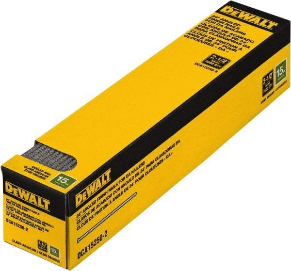 DeWALT - 15 Gauge 2-1/2" Long Finishing Nails for Power Nailers - Steel, Bright Finish, Smooth Shank, Angled Stick Collation, Round Head, Chisel Point - Americas Tooling