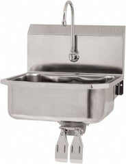 SANI-LAV - 17" Long x 14" Wide Inside, 1 Compartment, Grade 304 Stainless Steel Hand Sink Wall Mount with Knee Valve - 18 Gauge, 19" Long x 18" Wide x 21" High Outside, 7" Deep - Americas Tooling