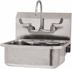 SANI-LAV - 17" Long x 14" Wide Inside, 1 Compartment, Grade 304 Stainless Steel Hand Sink Wall Mount with Manual Faucet - 18 Gauge, 19" Long x 18" Wide x 21" High Outside, 7" Deep - Americas Tooling