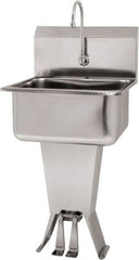 SANI-LAV - 19" Long x 16" Wide Inside, 1 Compartment, Grade 304 Stainless Steel Hand Sink Floor Mount with Double Foot Valve - 18 Gauge, 21" Long x 20" Wide x 46" High Outside, 10" Deep - Americas Tooling