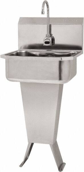 SANI-LAV - 17" Long x 14" Wide Inside, 1 Compartment, Grade 304 Stainless Steel Hand Sink Floor Mount with Double Foot Valve - 18 Gauge, 19" Long x 18" Wide x 46" High Outside, 7" Deep - Americas Tooling