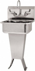 SANI-LAV - 17" Long x 14" Wide Inside, 1 Compartment, Grade 304 Stainless Steel Hand Sink Wall Mount with Manual Faucet - 18 Gauge, 19" Long x 18" Wide x 46" High Outside, 7" Deep - Americas Tooling