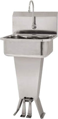 SANI-LAV - 17" Long x 14" Wide Inside, 1 Compartment, Grade 304 Stainless Steel Hand Sink Floor Mount with Double Foot Valve - 18 Gauge, 19" Long x 18" Wide x 46" High Outside, 7" Deep - Americas Tooling