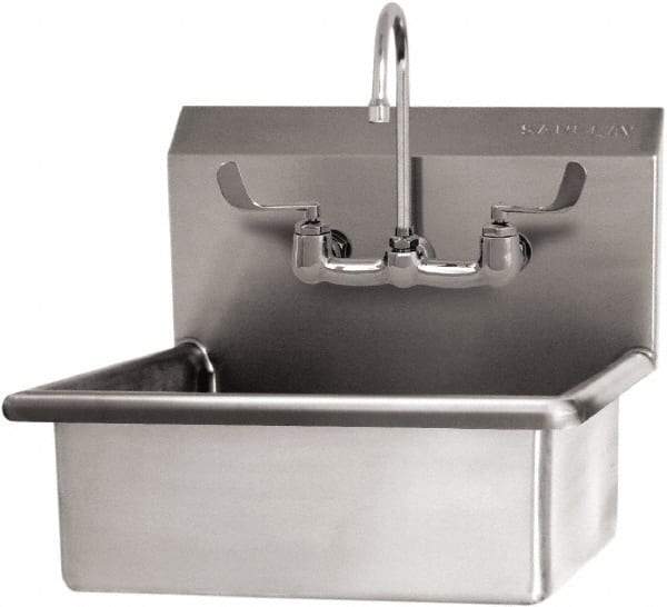 SANI-LAV - 19" Long x 15-1/2" Wide Inside, 1 Compartment, Grade 304 Stainless Steel Hand Sink Wall Mount with Manual Faucet - 16 Gauge, 23" Long x 20" Wide x 20-1/2" High Outside, 5" Deep - Americas Tooling