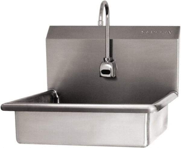 SANI-LAV - 19" Long x 15-1/2" Wide Inside, 1 Compartment, Grade 304 Stainless Steel Hand Sink Wall Mount with Electronic Faucet - 16 Gauge, 22" Long x 19" Wide x 20-1/2" High Outside, 5" Deep - Americas Tooling