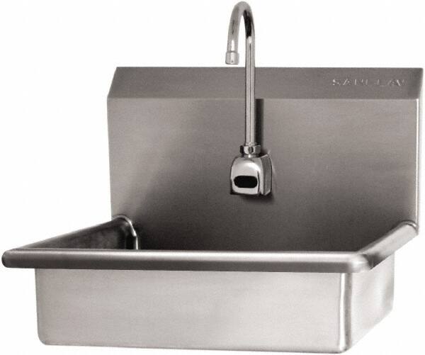 SANI-LAV - 16" Long x 12-1/2" Wide Inside, 1 Compartment, Grade 304 Stainless Steel Hand Sink Wall Mount with Electronic Faucet - 16 Gauge, 19" Long x 16" Wide x 20-1/2" High Outside, 6" Deep - Americas Tooling