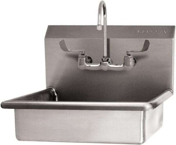 SANI-LAV - 19" Long x 15-1/2" Wide Inside, 1 Compartment, Grade 304 Stainless Steel Hand Sink Wall Mount with Manual Faucet - 16 Gauge, 22" Long x 19" Wide x 20-1/2" High Outside, 5" Deep - Americas Tooling