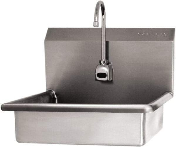 SANI-LAV - 16" Long x 12-1/2" Wide Inside, 1 Compartment, Grade 304 Stainless Steel Hand Sink Wall Mount with Electronic Faucet - 16 Gauge, 19" Long x 16" Wide x 20-1/2" High Outside, 6" Deep - Americas Tooling