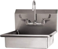 SANI-LAV - 16" Long x 12-1/2" Wide Inside, 1 Compartment, Grade 304 Stainless Steel Hand Sink Wall Mount with Manual Faucet - 16 Gauge, 19" Long x 16" Wide x 20-1/2" High Outside, 6" Deep - Americas Tooling