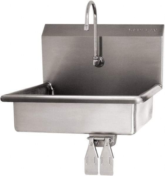 SANI-LAV - 16" Long x 12-1/2" Wide Inside, 1 Compartment, Grade 304 Stainless Steel Hand Sink Wall Mount with Single Knee Valve - 16 Gauge, 19" Long x 16" Wide x 20-1/2" High Outside, 6" Deep - Americas Tooling