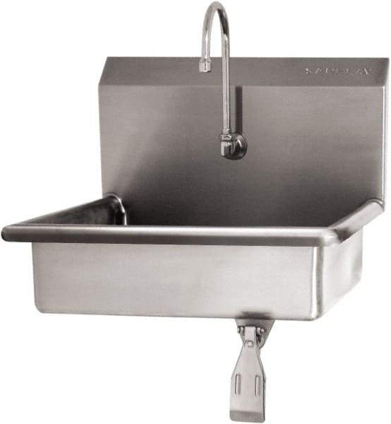 SANI-LAV - 16" Long x 12-1/2" Wide Inside, 1 Compartment, Grade 304 Stainless Steel Hand Sink Wall Mount with Single Knee Valve - 16 Gauge, 19" Long x 16" Wide x 20-1/2" High Outside, 6" Deep - Americas Tooling