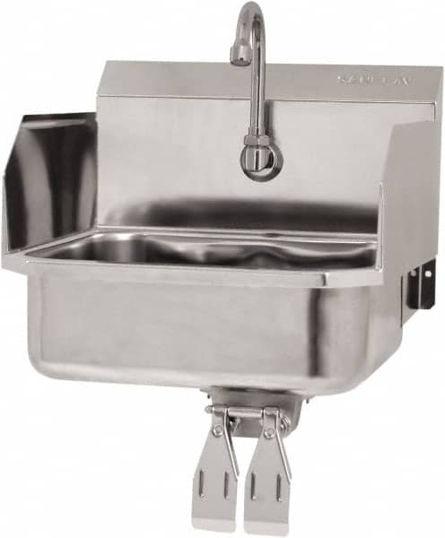 SANI-LAV - 14" Long x 11" Wide Inside, 1 Compartment, Grade 304 Stainless Steel Hand Sink Wall Mount with Double Knee Valve - 18 Gauge, 16" Long x 15-1/4" Wide x 16" High Outside, 5" Deep - Americas Tooling