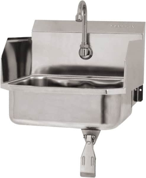 SANI-LAV - 14" Long x 11" Wide Inside, 1 Compartment, Grade 304 Stainless Steel Hand Sink Wall Mount with Single Knee Valve - 18 Gauge, 16" Long x 15-1/4" Wide x 16" High Outside, 5" Deep - Americas Tooling