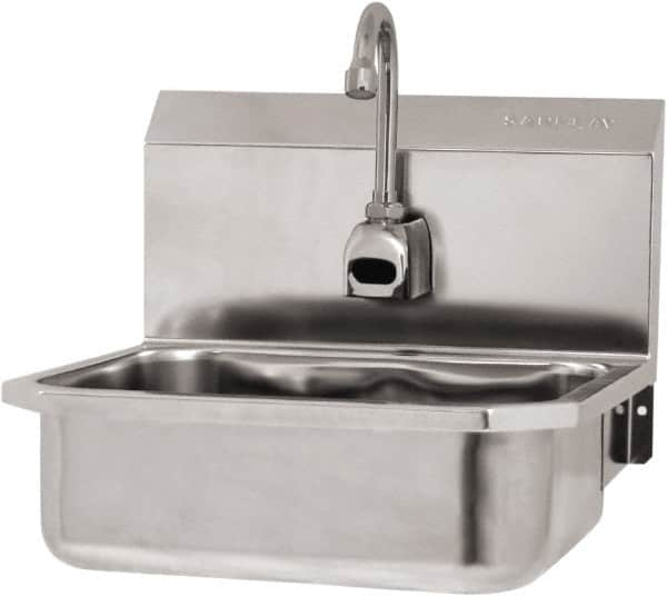 SANI-LAV - 14" Long x 11" Wide Inside, 1 Compartment, Grade 304 Stainless Steel Hand Sink Wall Mount with Electronic Faucet - 18 Gauge, 16" Long x 15-1/4" Wide x 16" High Outside, 5" Deep - Americas Tooling