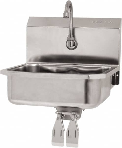 SANI-LAV - 14" Long x 11" Wide Inside, 1 Compartment, Grade 304 Stainless Steel Hand Sink Wall Mount with Double Knee Valve - 18 Gauge, 16" Long x 15-1/4" Wide x 16" High Outside, 5" Deep - Americas Tooling