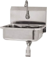 SANI-LAV - 14" Long x 11" Wide Inside, 1 Compartment, Grade 304 Stainless Steel Hand Sink Wall Mount with Single Knee Valve - 18 Gauge, 16" Long x 15-1/4" Wide x 16" High Outside, 5" Deep - Americas Tooling