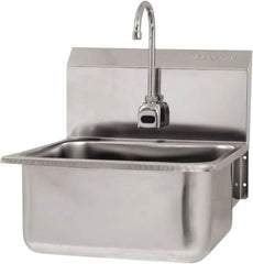 SANI-LAV - 19" Long x 16" Wide Inside, 1 Compartment, Grade 304 Stainless Steel Hand Sink Wall Mount with Electronic Faucet - 18 Gauge, 21" Long x 20" Wide x 24" High Outside, 10" Deep - Americas Tooling