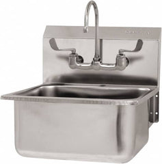 SANI-LAV - 19" Long x 16" Wide Inside, 1 Compartment, Grade 304 Stainless Steel Hand Sink Wall Mount with Manual Faucet - 18 Gauge, 21" Long x 20" Wide x 24" High Outside, 10" Deep - Americas Tooling