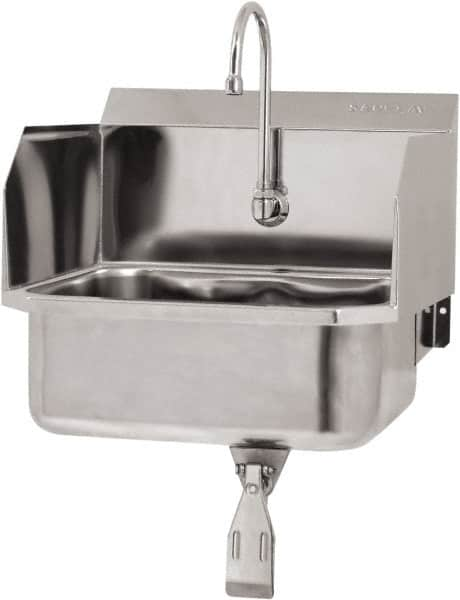 SANI-LAV - 17" Long x 14" Wide Inside, 1 Compartment, Grade 304 Stainless Steel Hand Sink Wall Mount with Single Knee Valve - 18 Gauge, 19" Long x 18" Wide x 21" High Outside, 7" Deep - Americas Tooling