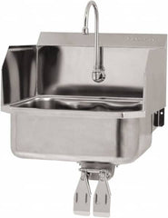 SANI-LAV - 17" Long x 14" Wide Inside, 1 Compartment, Grade 304 Stainless Steel Hand Sink Wall Mount with Double Knee Valve - 18 Gauge, 19" Long x 18" Wide x 21" High Outside, 7" Deep - Americas Tooling