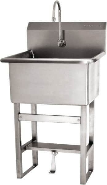 SANI-LAV - 22" Long x 16" Wide Inside, 1 Compartment, Grade 304 Stainless Steel Scrub Sink Floor Mount with Single Foot Valve - 16 Gauge, 25" Long x 19-1/2" Wide x 46-1/2" High Outside, 10-1/2" Deep - Americas Tooling