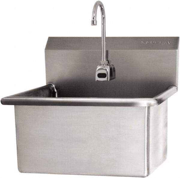 SANI-LAV - 22" Long x 16" Wide Inside, 1 Compartment, Grade 304 Stainless Steel Scrub Sink Wall Mount with Electronic Faucet - 16 Gauge, 25" Long x 19-1/2" Wide x 24" High Outside, 10-1/2" Deep - Americas Tooling