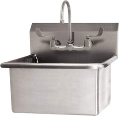 SANI-LAV - 22" Long x 16" Wide Inside, 1 Compartment, Grade 304 Stainless Steel Scrub Sink Wall Mount with Manual Faucet - 16 Gauge, 25" Long x 19-1/2" Wide x 24" High Outside, 10-1/2" Deep - Americas Tooling