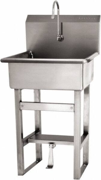 SANI-LAV - 20" Long x 17" Wide Inside, 1 Compartment, Grade 304 Stainless Steel Hand Sink Floor Mount with Single Foot Valve - 16 Gauge, 23" Long x 20-1/2" Wide x 46-1/2" High Outside, 9" Deep - Americas Tooling