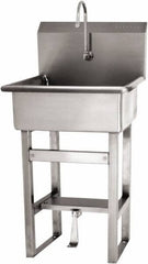 SANI-LAV - 20" Long x 17" Wide Inside, 1 Compartment, Grade 304 Stainless Steel Hand Sink Floor Mount with Single Foot Valve - 16 Gauge, 23" Long x 20-1/2" Wide x 46-1/2" High Outside, 9" Deep - Americas Tooling