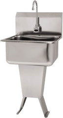 SANI-LAV - 19" Long x 16" Wide Inside, 1 Compartment, Grade 304 Stainless Steel Hand Sink Floor Mount with Electronic Faucet - 18 Gauge, 21" Long x 20" Wide x 46" High Outside, 10" Deep - Americas Tooling