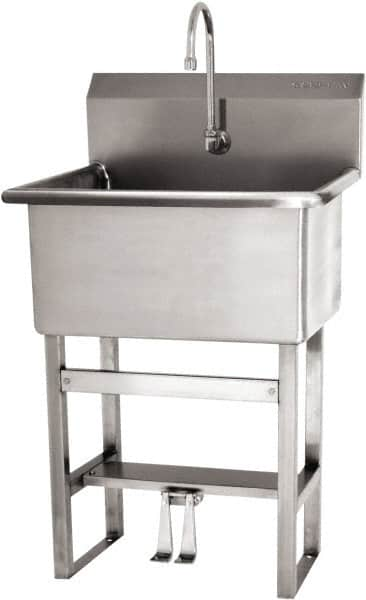 SANI-LAV - 28" Long x 16" Wide Inside, 1 Compartment, Grade 304 Stainless Steel Scrub Sink Floor Mount with Double Foot Valve - 16 Gauge, 31" Long x 19-1/2" Wide x 46-1/2" High Outside, 10-1/2" Deep - Americas Tooling