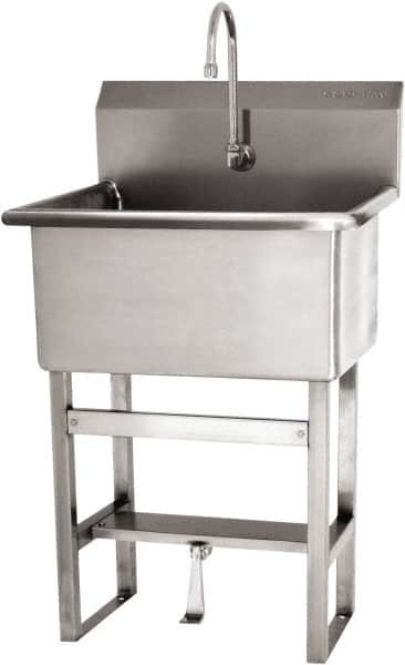 SANI-LAV - 28" Long x 16" Wide Inside, 1 Compartment, Grade 304 Stainless Steel Scrub Sink Floor Mount with Single Foot Valve - 16 Gauge, 31" Long x 19-1/2" Wide x 46-1/2" High Outside, 10-1/2" Deep - Americas Tooling